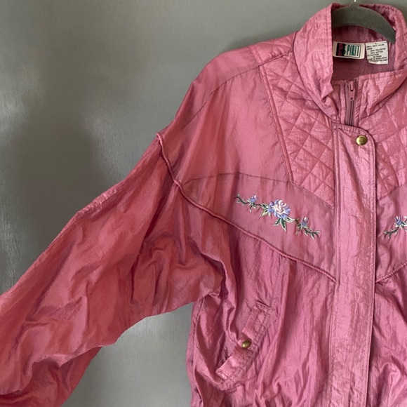 VTG BOLO SPIRIT womens L pink floral windbreaker quilted retro 90s mock neck - Picture 7 of 11